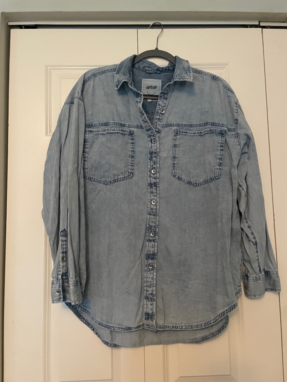 aerie Light Wash Denim Button-Down Shirt